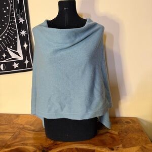 Jigsaw Blue Poncho OS Shawl Cape Scarf Wool Cashmere Blend